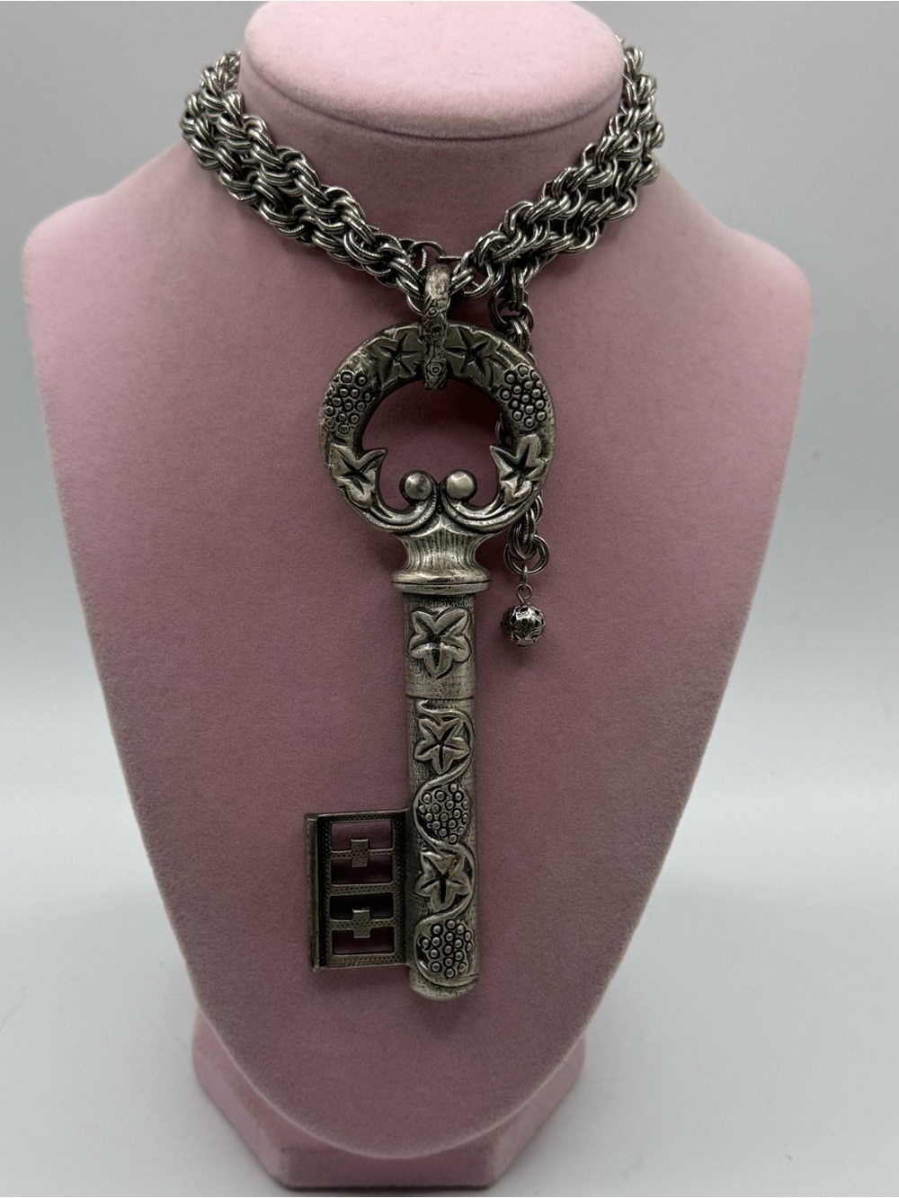 Vintage statement Goldette Silver tone Key Pendant Necklace